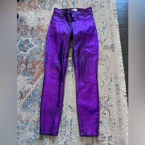 L'AGENCE Margot Foil High Rise Skinny Jeans in Purple Crackle Foil